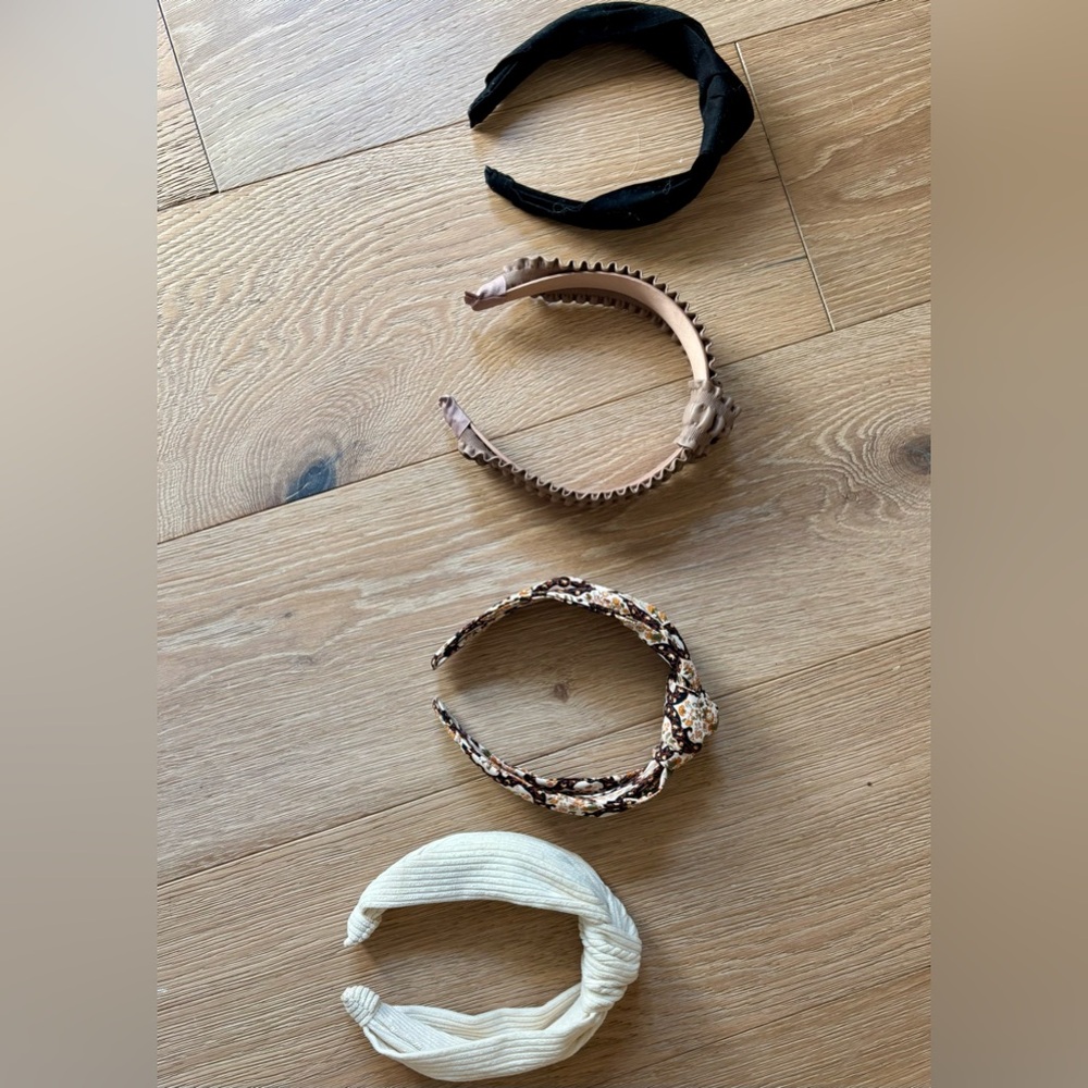 Anthropologie top-knotted Headband Set in Black, Brown, Cream, and Paisley